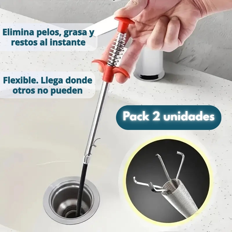 Pack 2x1 Desatascador Profesional Flexible y Reutilizable para Cocina, Baño y Lavabo