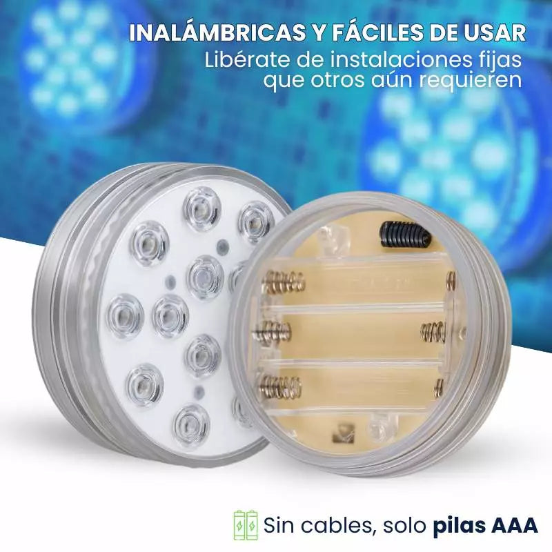 Pack x4 Luces LED Subacuáticas RGB – Inalámbricas, Sumergibles y con Control Remoto