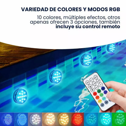 Pack x4 Luces LED Subacuáticas RGB – Inalámbricas, Sumergibles y con Control Remoto