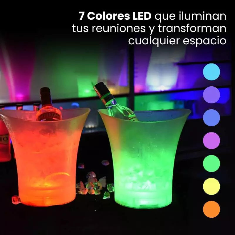 Cubeta 3 en 1: Luces LED + Altavoz + Hielera Compacta y Recargable