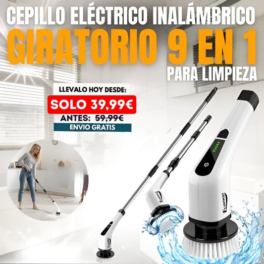Cepillo de Limpieza Eléctrico Giratorio 9 en 1 - Ideal Para Baño, Cocina y Coche